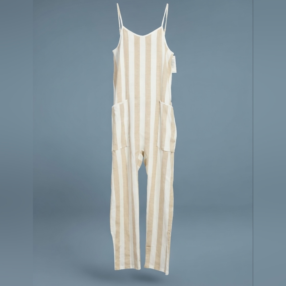 Grayson Threads Cream and White Striped Jumpsuit